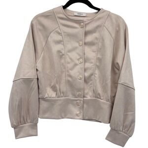 Avara Womens Bomber Jacket Small‎ Ivory Lightweight Faux Suede Old Money Basic